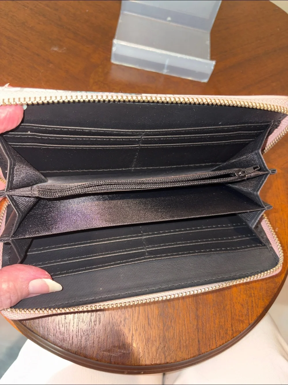 Floral Zip-Around Wallet Dusty Pink burgundy, green yellow cream/gold tone black